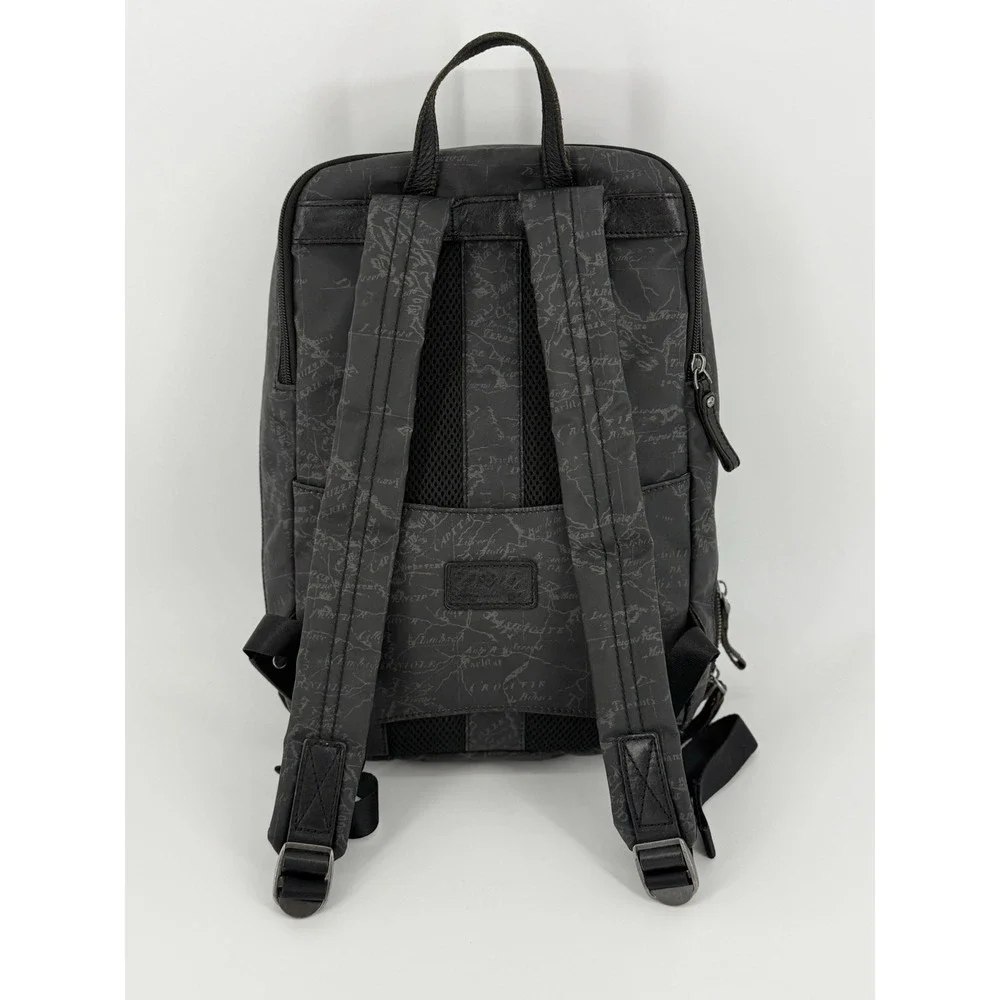 Patricia Nash Backpack Black World Map Atlas Bag Coated Canvas Leather Genoa Vtg